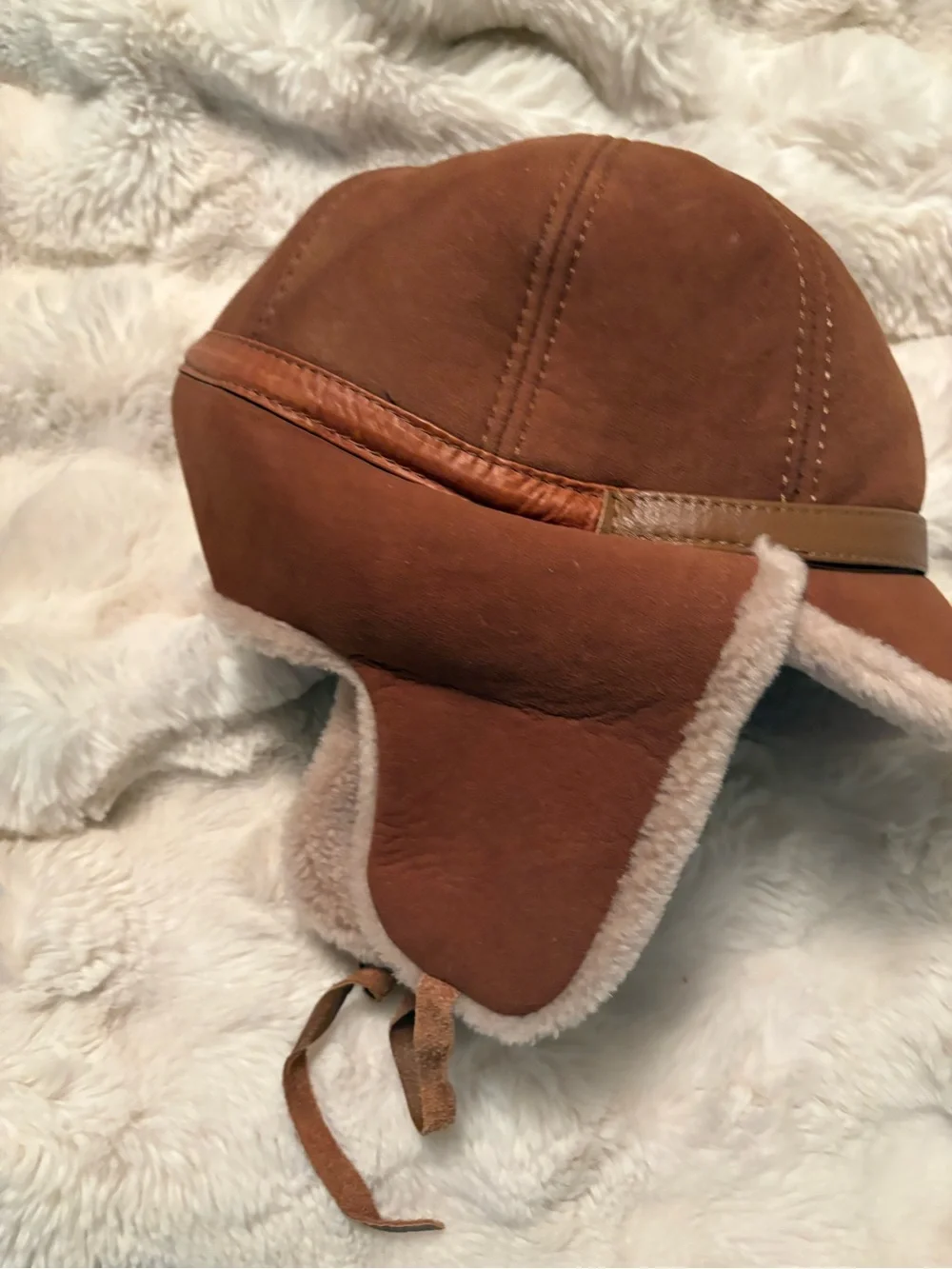 FaSHION Suede Shearling-Trim Brown Winter Cap